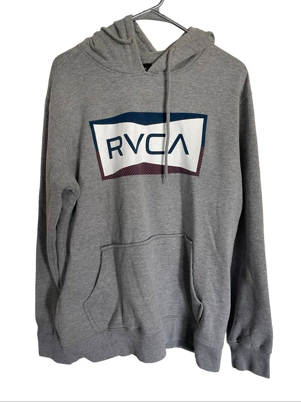 RVCA Mens Heather Gray Long Sleeve Graphic Logo Pullover Hoodie Size Medium